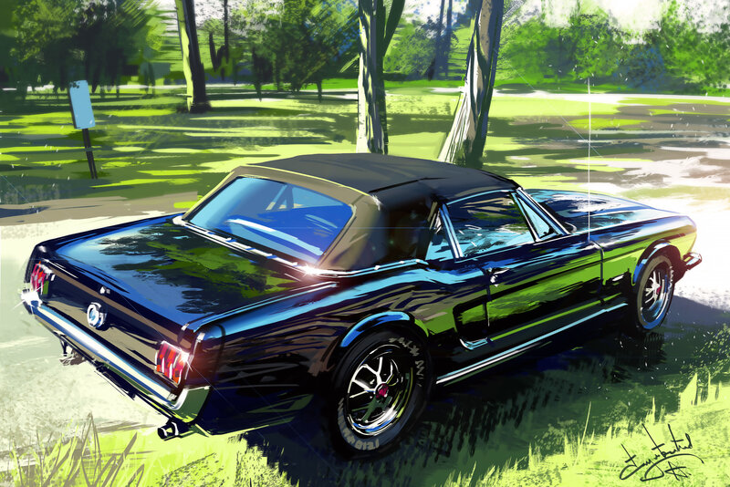 Black Convertible Car — Green, Serene