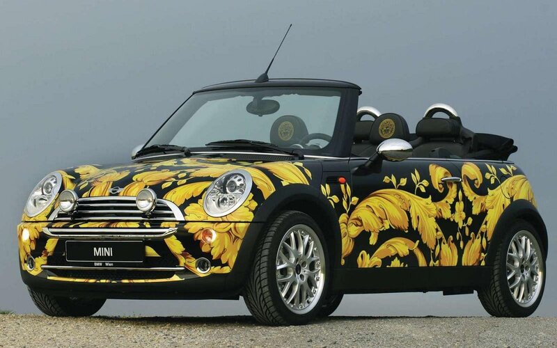 Black Convertible Car — Neutral, Photograph, Yellow Floral Pattern