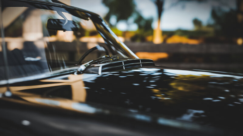 Black Convertible Car — Serene, Afternoon, Photograph, Steering Wheel