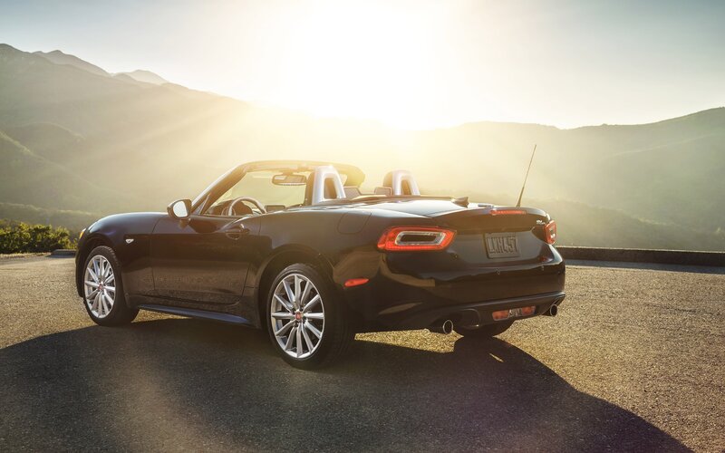 Black Convertible Car — Serene, Sunset, Photograph, Mountains, Sunlight