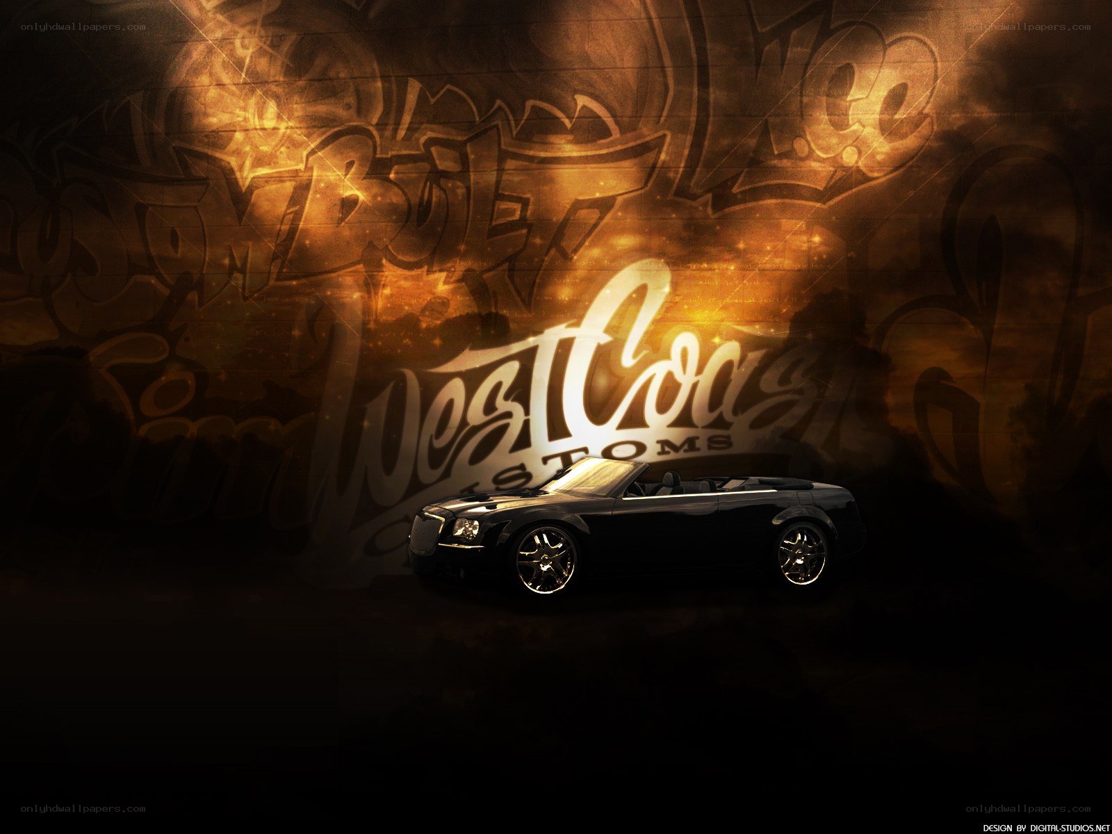 Black convertible car with graffiti background