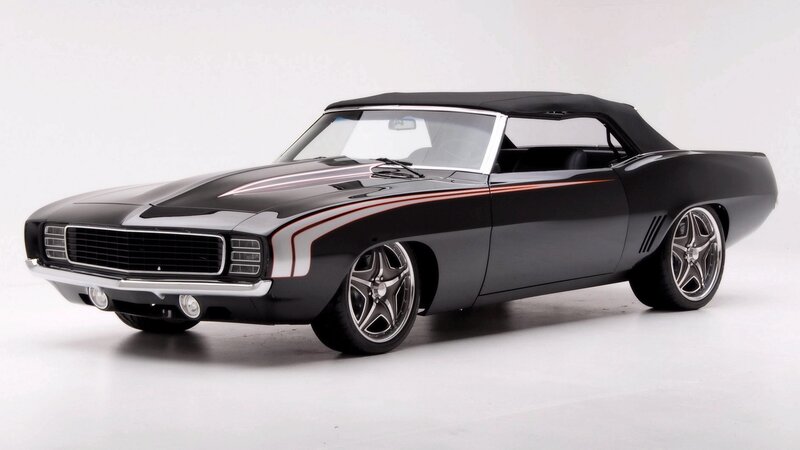 Black Convertible Muscle Car — Neutral, Photograph, Convertible Top, Stripes