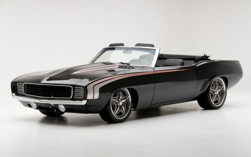 Black Convertible Muscle Car — Neutral, Photograph, Stripes, Chrome Grille