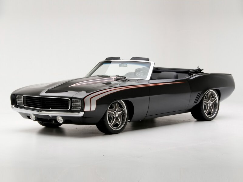 Black Convertible Muscle Car — Neutral, Photograph, Stripes, Chrome Wheels