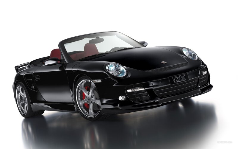Black Convertible Sports Car — Dramatic, Photograph, Red Seats, Silver Wheels, Convertible Top