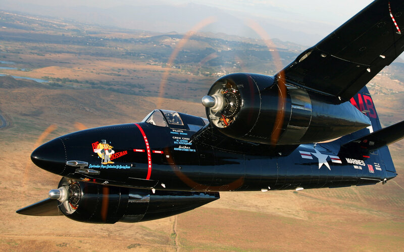 Black Corsair aircraft in flight