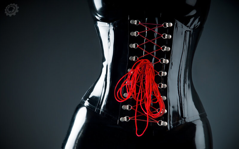 black corset with red laces