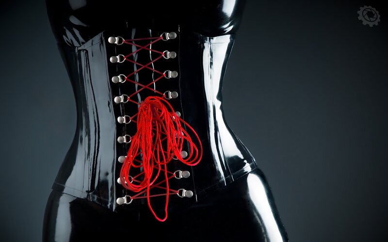 black corset with red laces