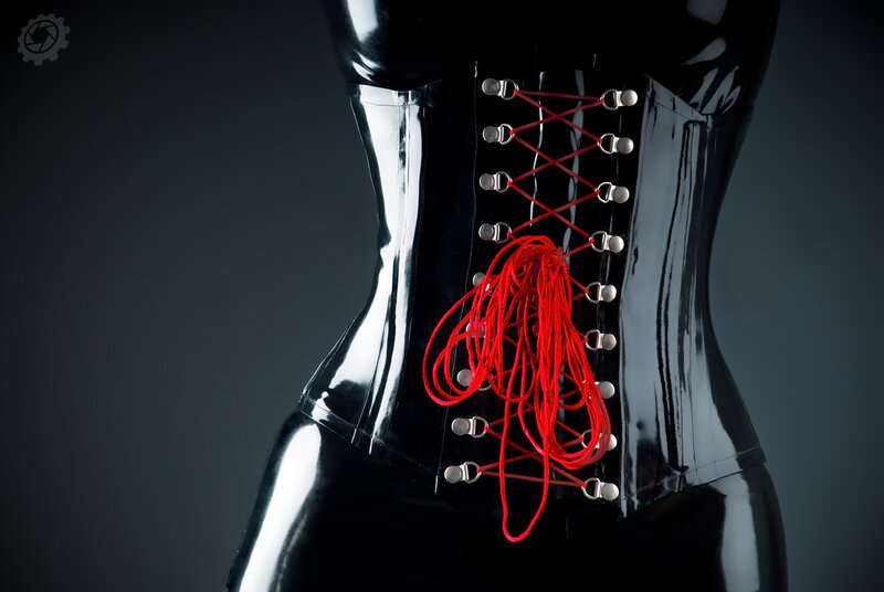Black corset with red laces