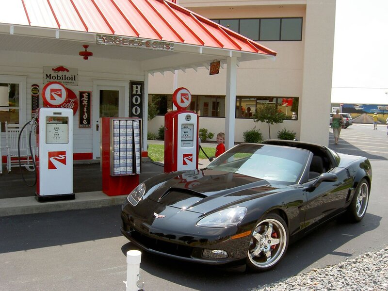 Black Corvette at Gas Station