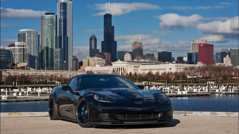 Black Corvette Car — Blue, Dramatic, Afternoon, Photograph
