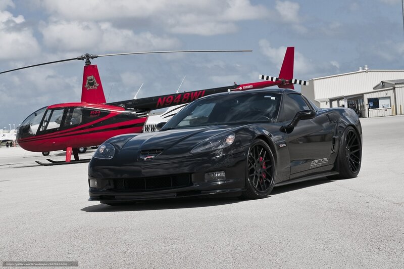 Black Corvette Car — Dramatic, Afternoon, Photograph, Helicopter