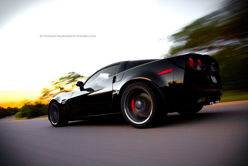 Black Corvette Car — Dynamic, Sunset
