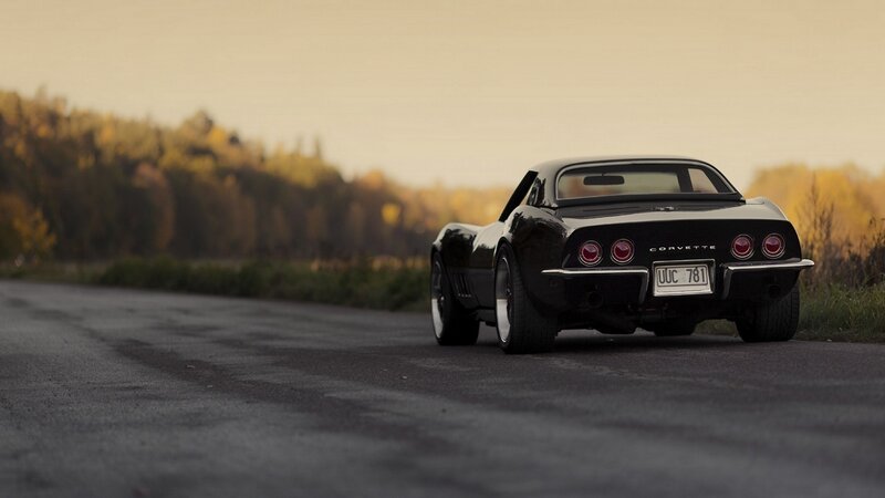 Black Corvette Car — Serene, Sunset, Photograph