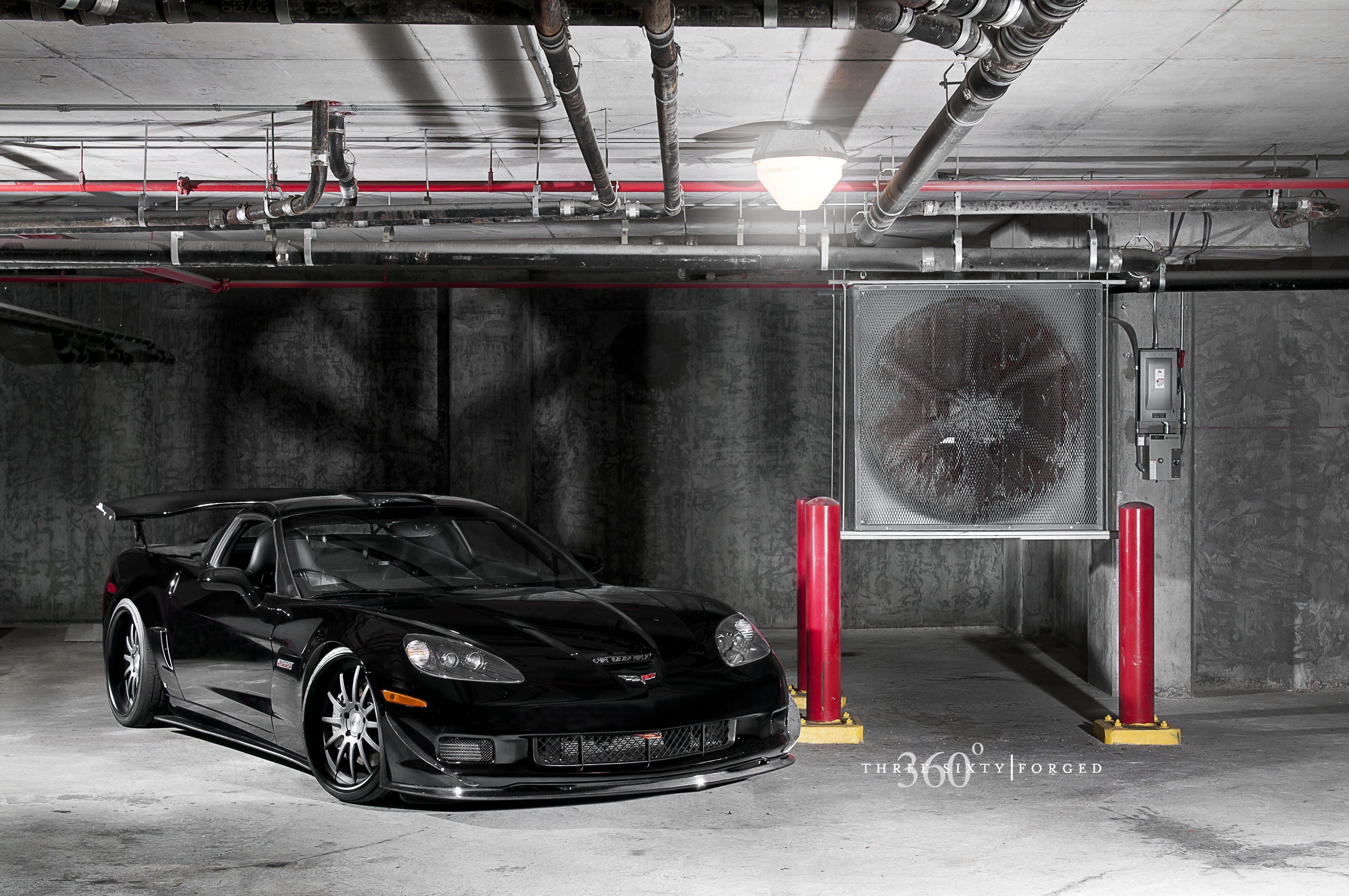Black Corvette in Garage