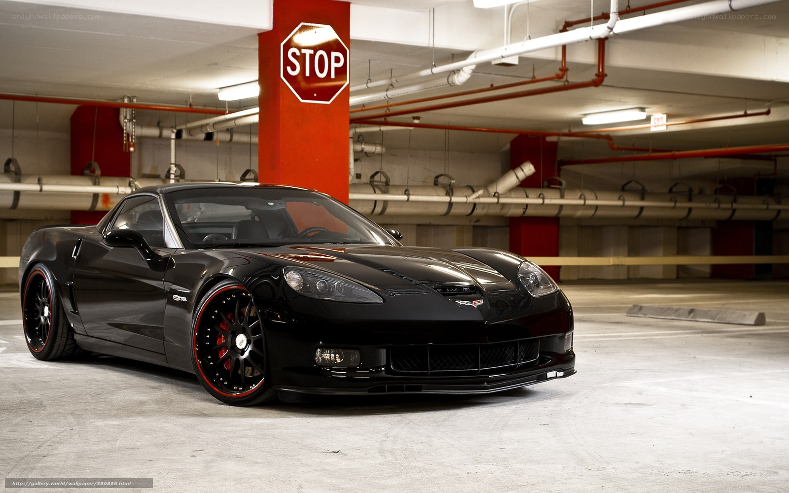 Black Corvette in Parking Garage