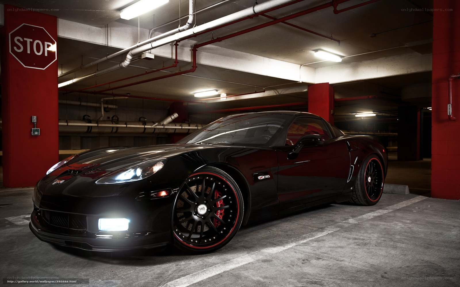 Black Corvette in Parking Garage