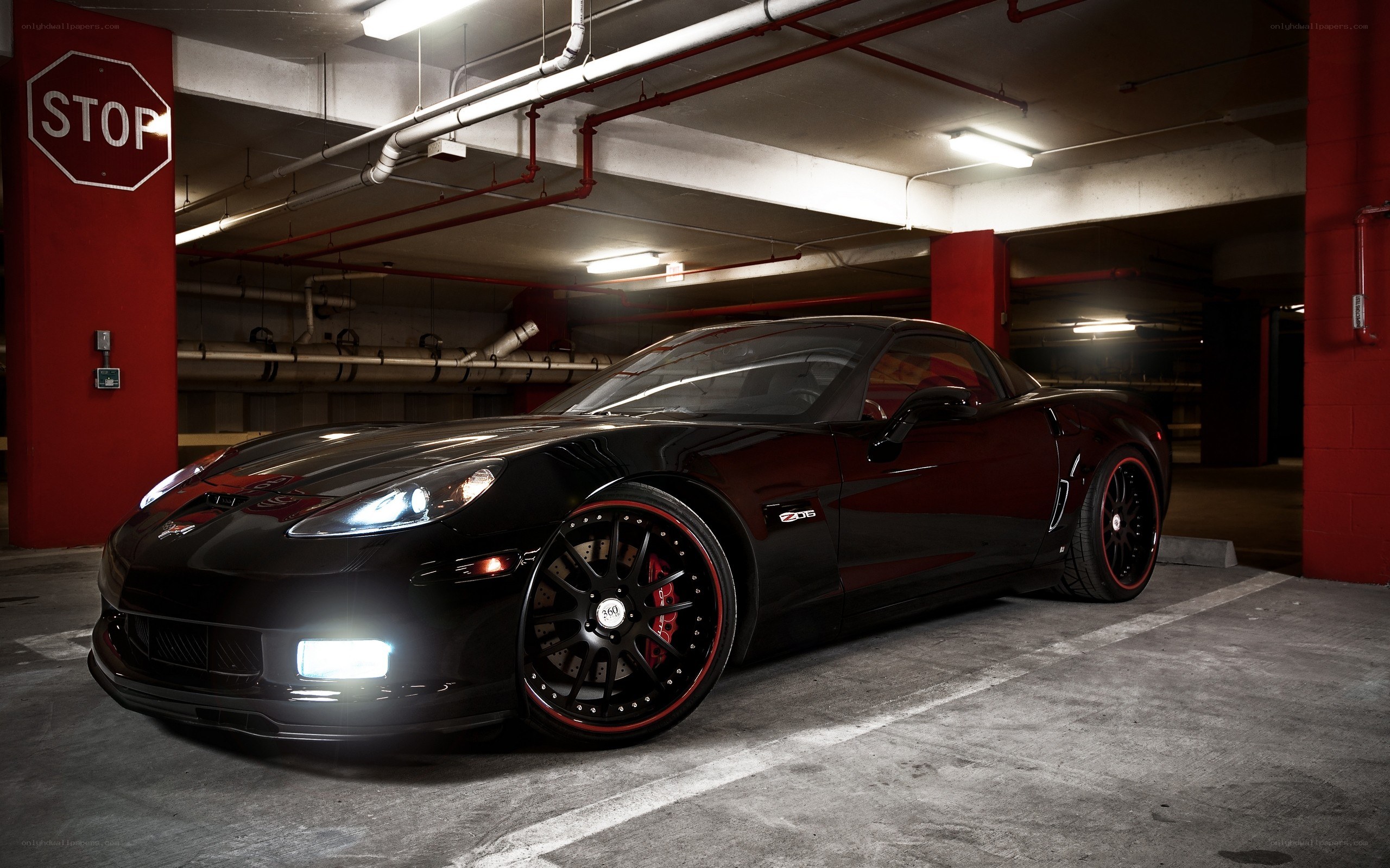 Black Corvette in Parking Garage