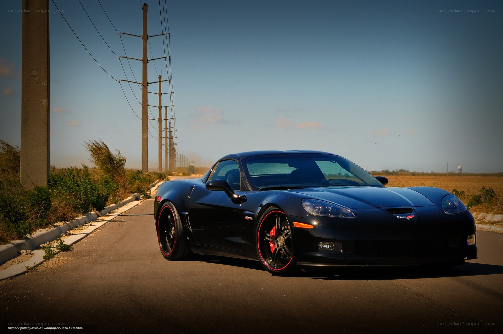 Black Corvette on a rural road