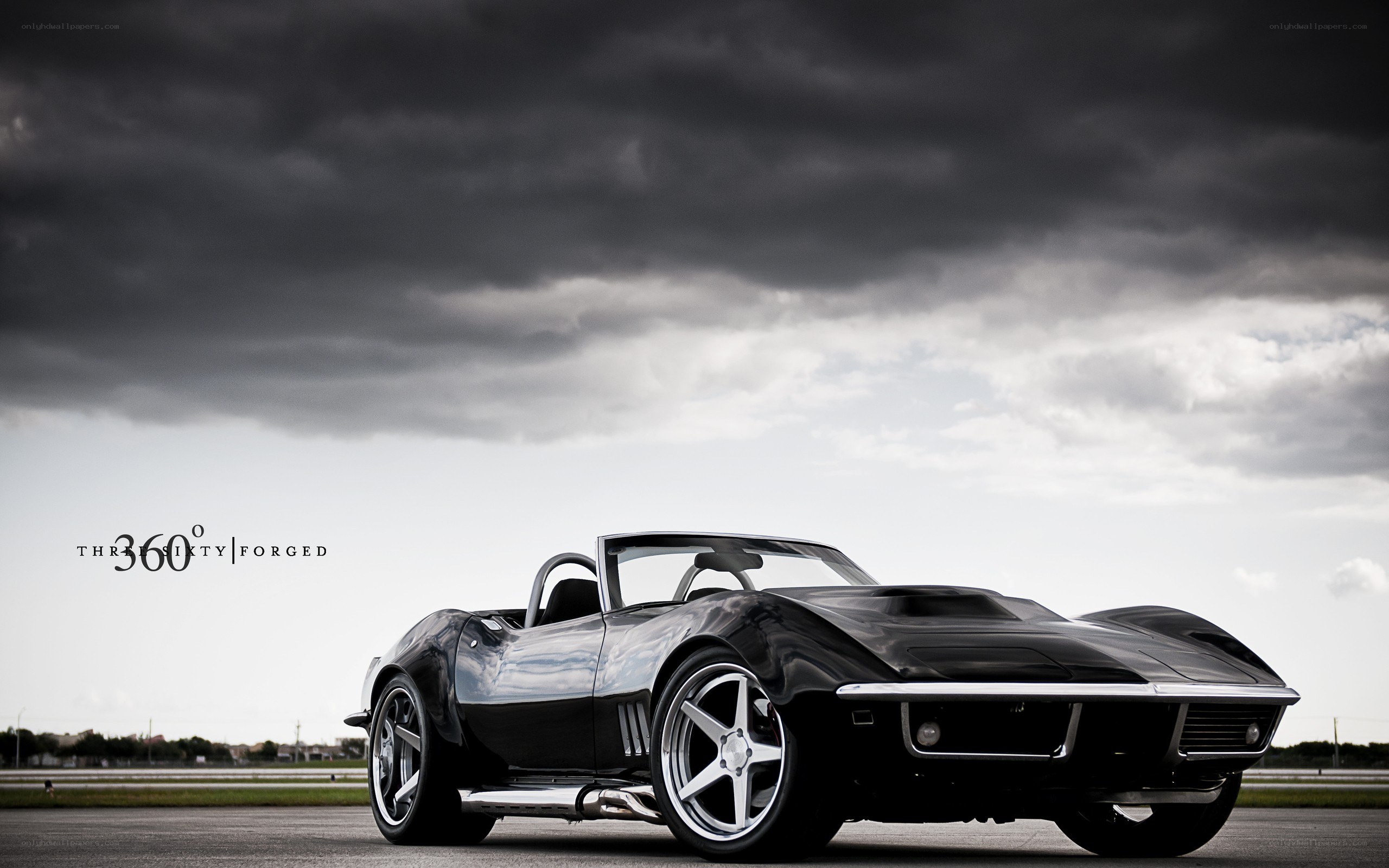Black Corvette on a stormy day