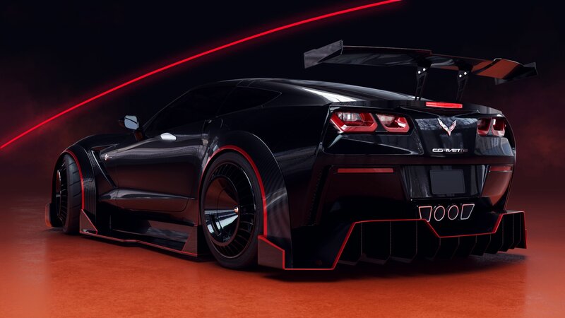 Black Corvette Race Car — Dramatic