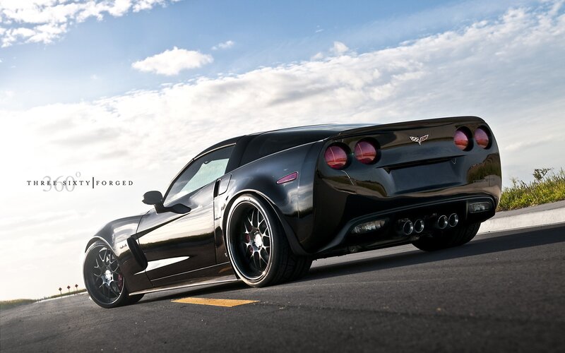 Black Corvette Sports Car — Dramatic, Afternoon, Photograph, Road, Sky