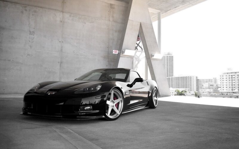 Black Corvette Sports Car — Dramatic, Afternoon