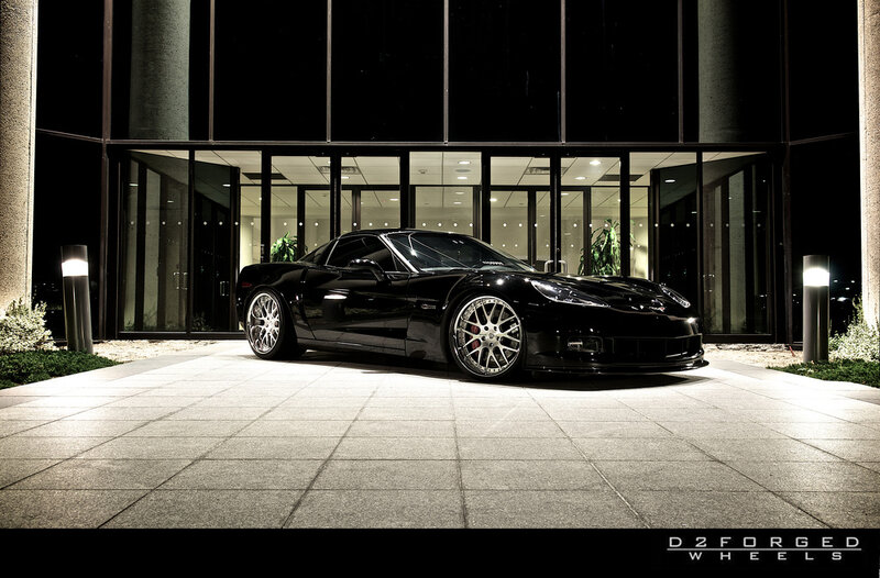 Black Corvette Sports Car — Dramatic, Night