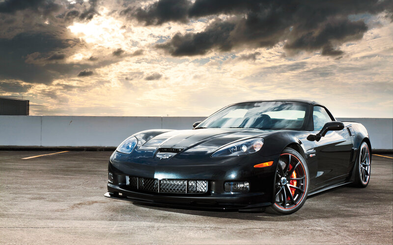 Black Corvette Sports Car — Dramatic, Sunset, Photograph