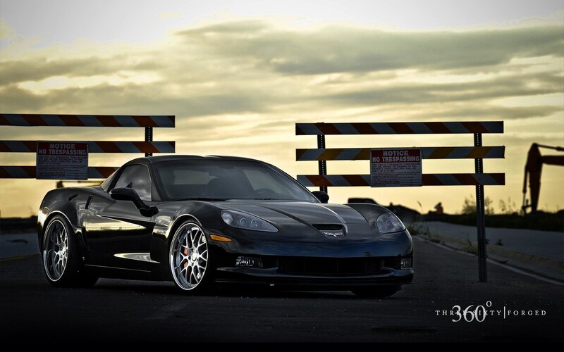 Black Corvette Sports Car — Dramatic, Sunset
