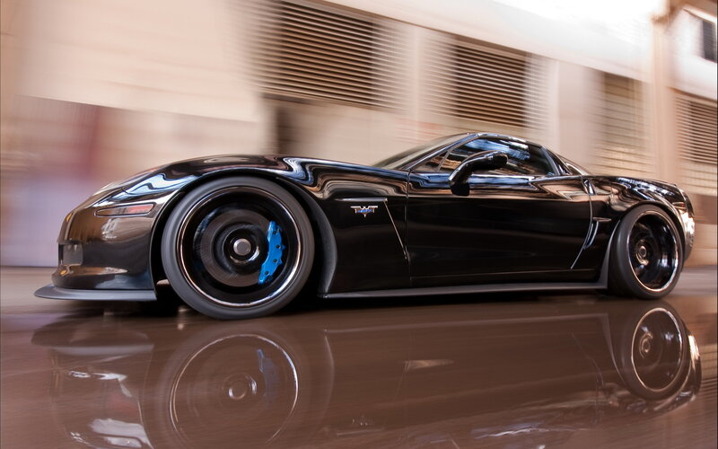 Black Corvette Sports Car — Dynamic, Photograph