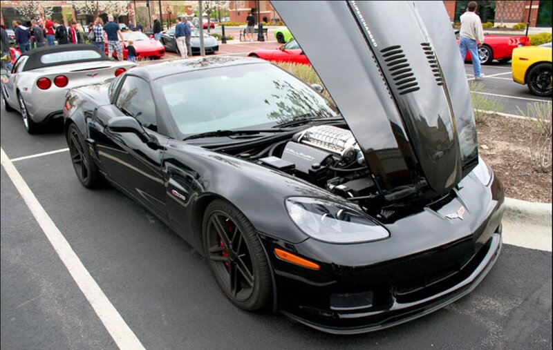 Black Corvette with Hood Open
