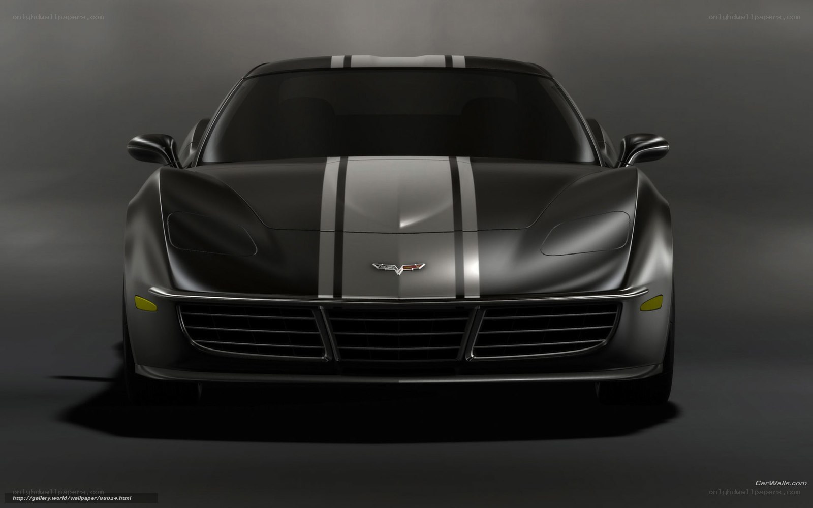 Black Corvette with racing stripes