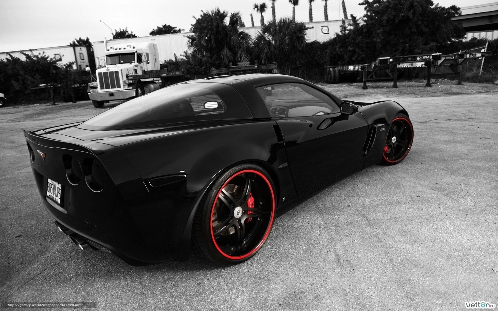 black corvette with red rims