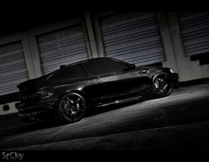 Black Coupe Car — Dramatic, Night, Photograph, Garage Doors