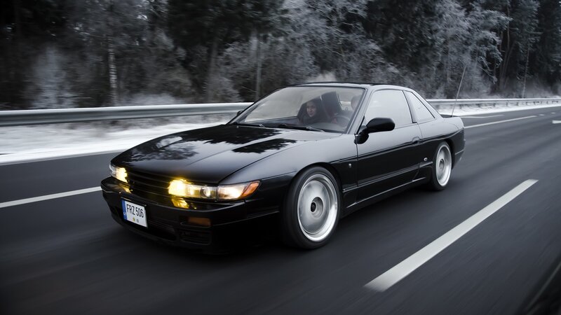 Black Coupe Car — Dynamic, Winter, Photograph