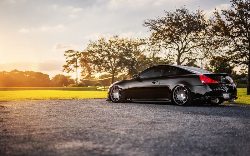 Black Coupe Car — Serene, Sunset, Photograph, Trees