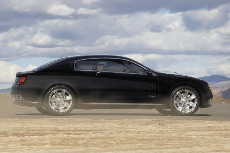 Black coupe on desert road