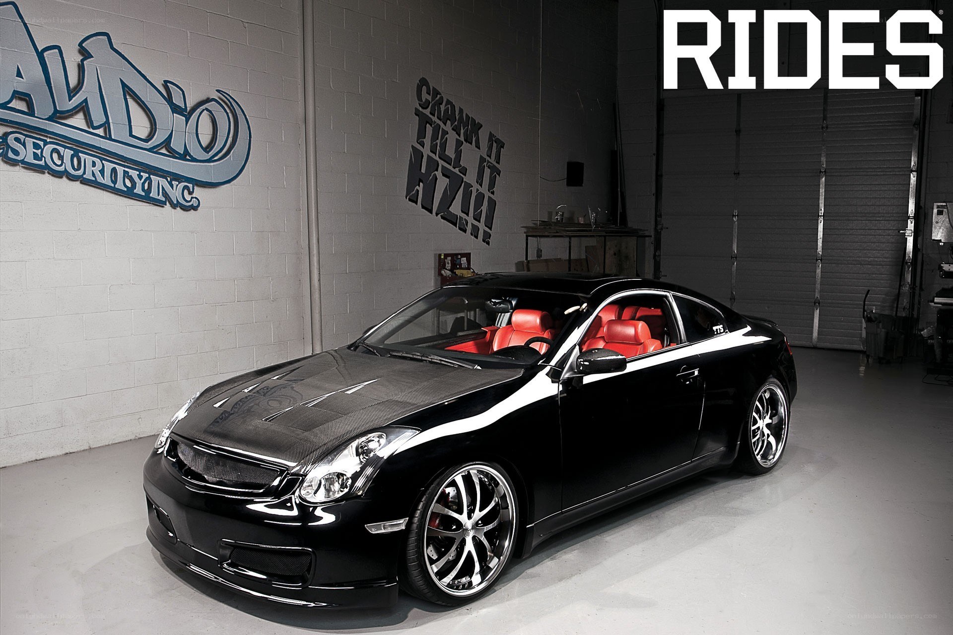 Black coupe with red interior