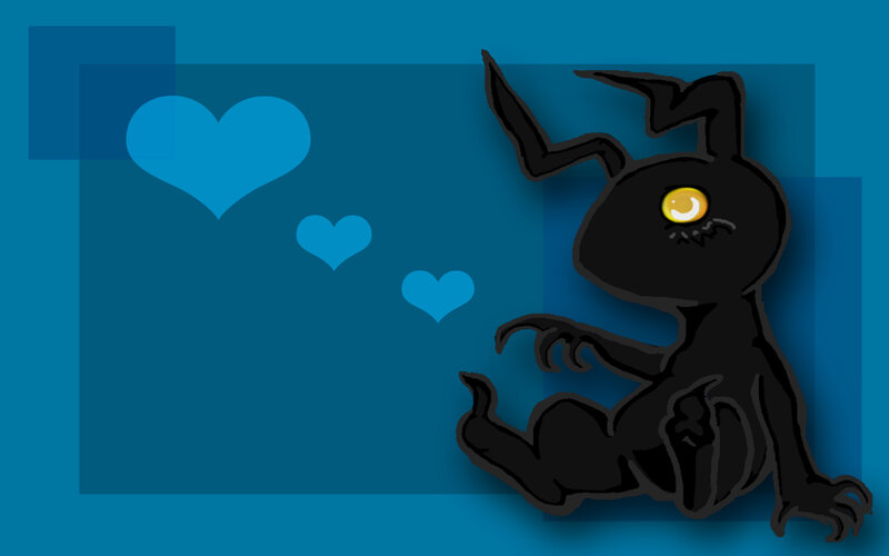 black creature with hearts