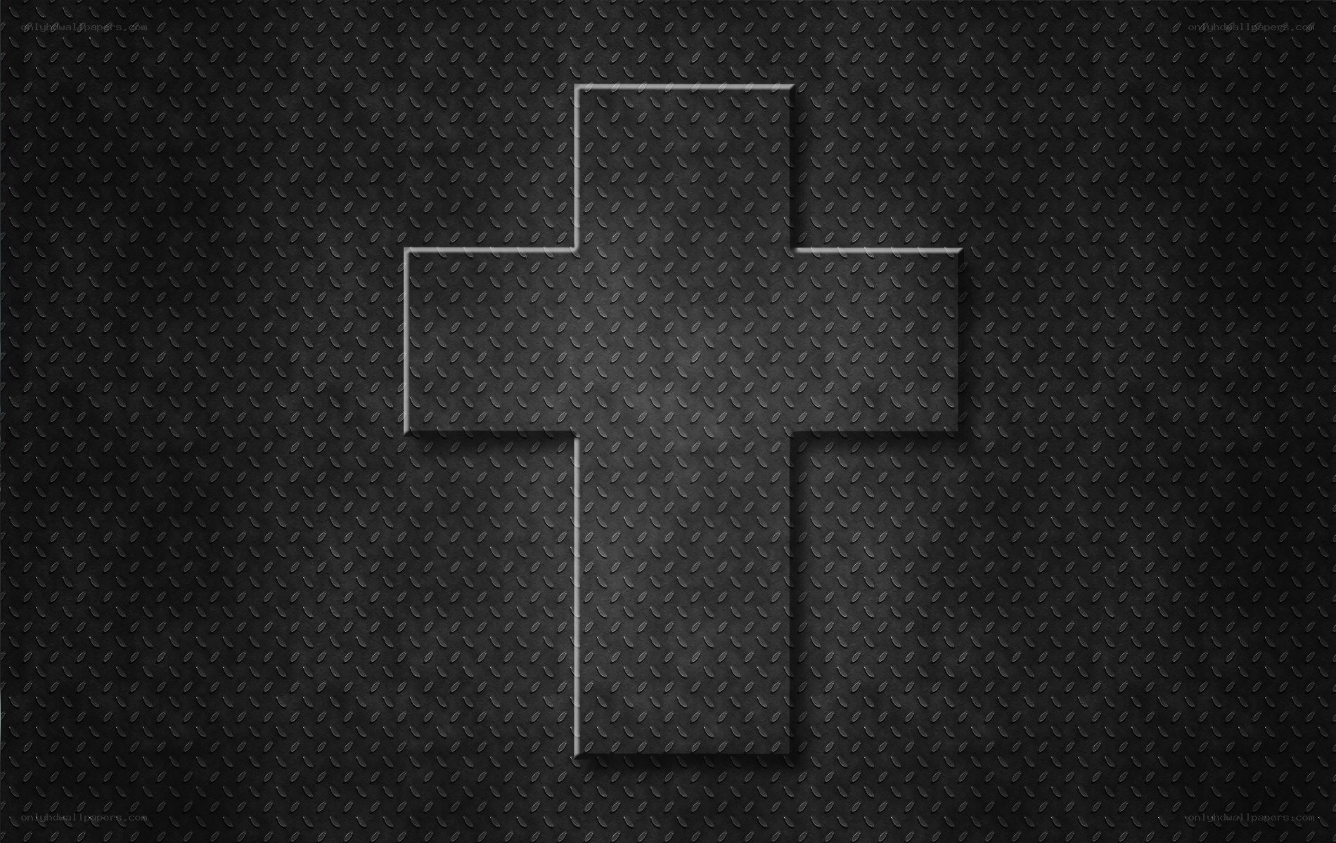 black cross on metal background