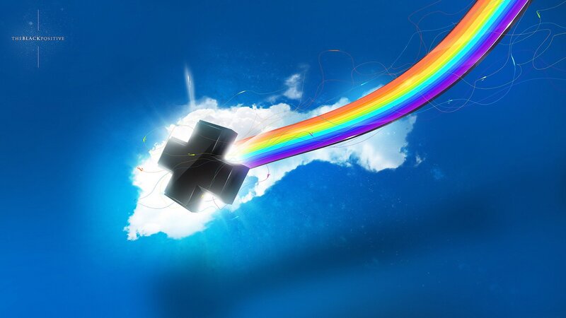 Black Cross with Rainbow — Blue, Dramatic