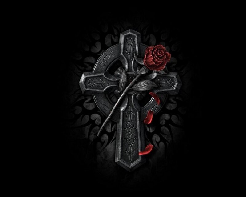 Black Cross with Red Rose