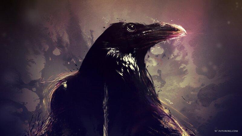 Black Crow in Profile — Dramatic, Digital Art