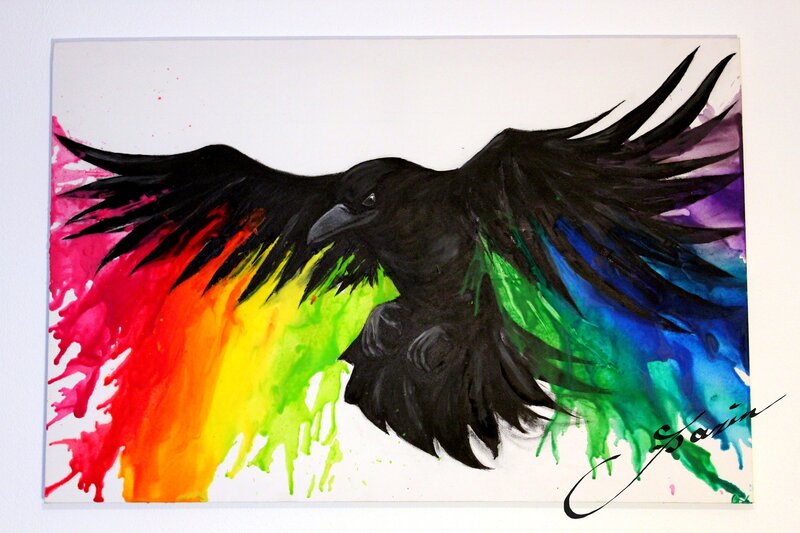 Black crow with rainbow wings