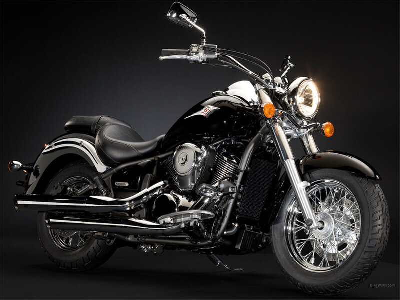 Black Cruiser Motorcycle — Dramatic, Photograph, Headlight, Chrome Exhaust, Spoked Wheels