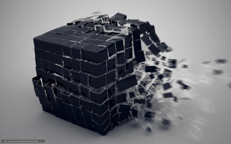 Black Cube Disintegrating — Dramatic, 3d Render