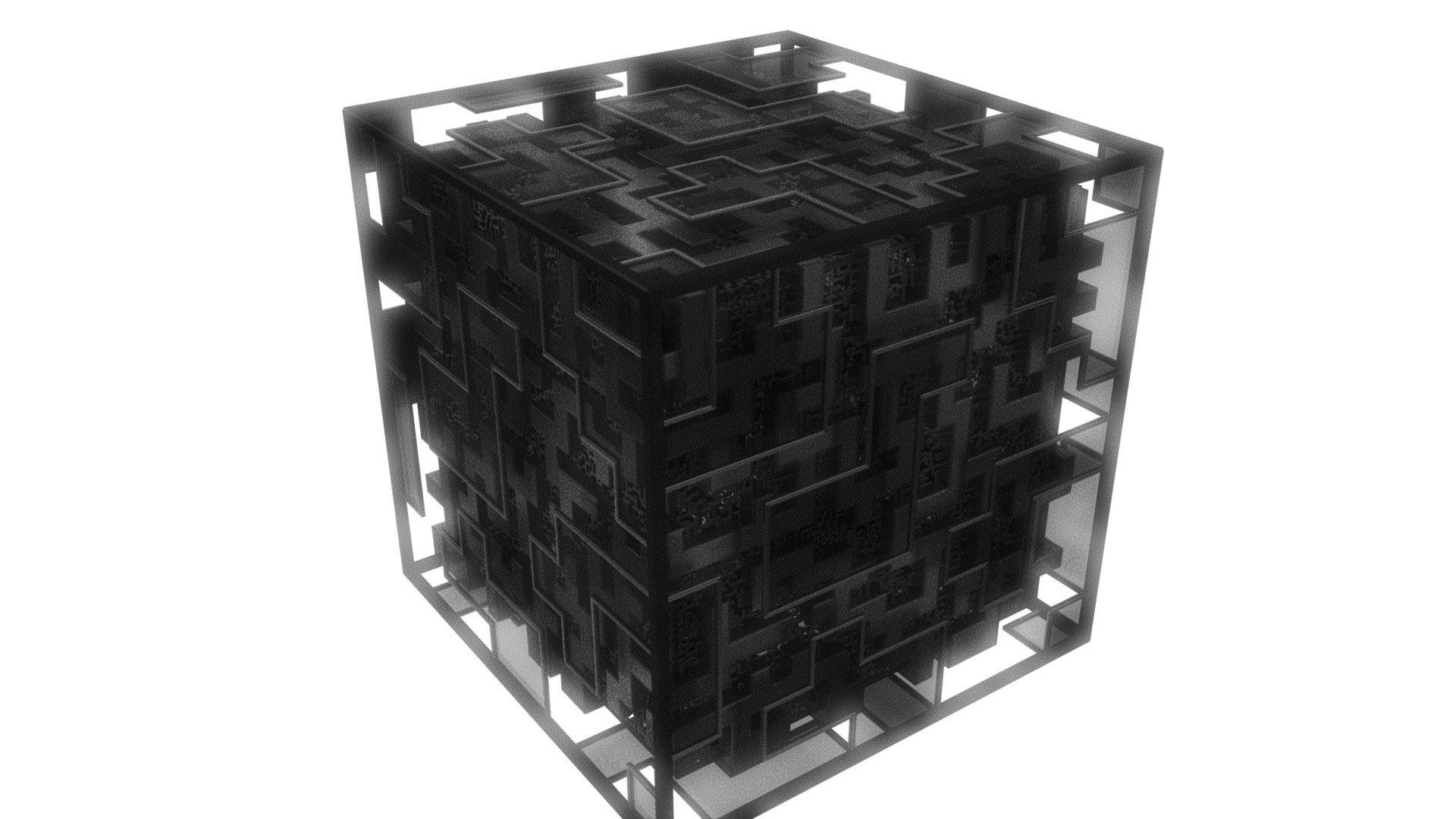 black cube with maze pattern