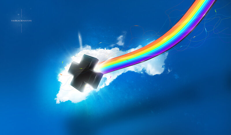 Black Cube with Rainbow Trail