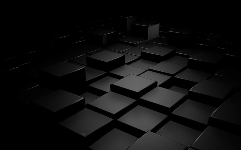 Black Cubes on Grid — Dark, 3d Render, Gray